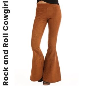 ROCK & ROLL COWGIRL FAUX CAMEL SUEDE FLARE PANTS - WESTERN BOHO